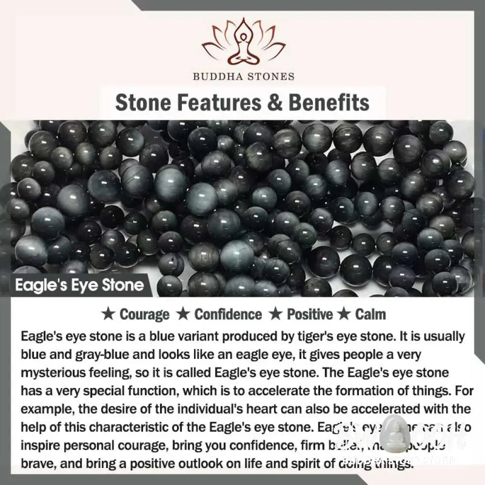 Buddha Stones Natural Eagle’s Eye Stone Confidence Positive Bracelet - BWOOOH - Eagle’s Eye Stone(Wrist Circumference: