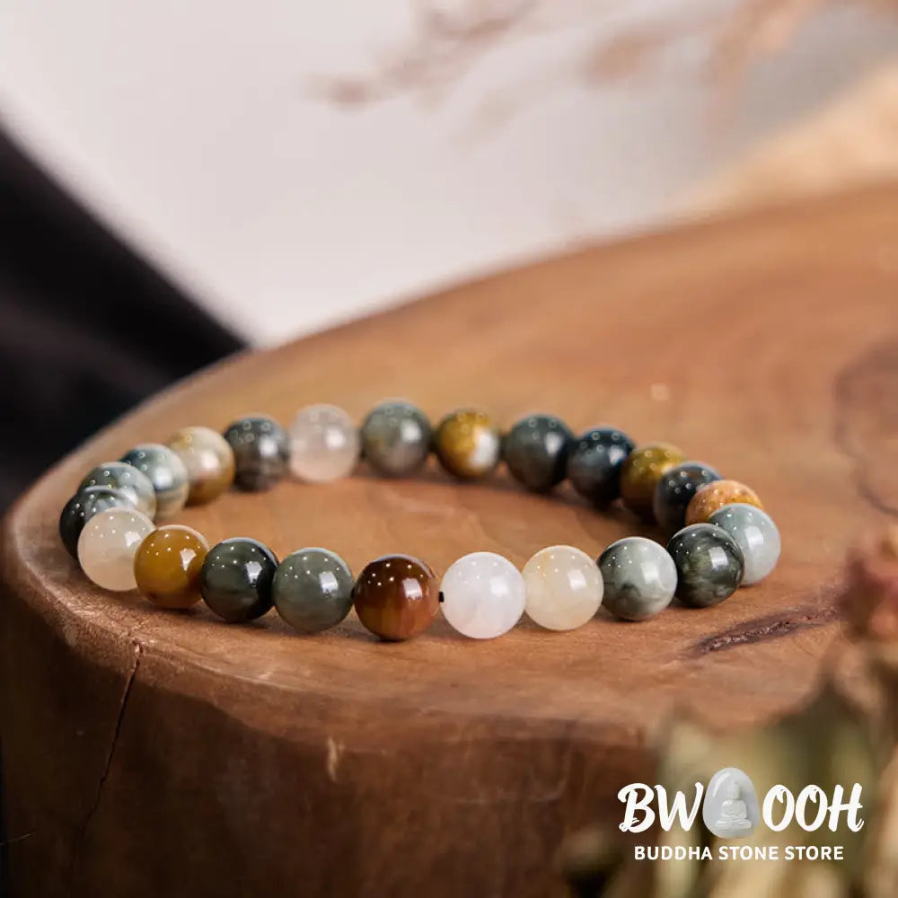 Buddha Stones Natural Eagle’s Eye Stone Confidence Positive Bracelet - BWOOOH - Eagle’s Eye Stone(Wrist Circumference: