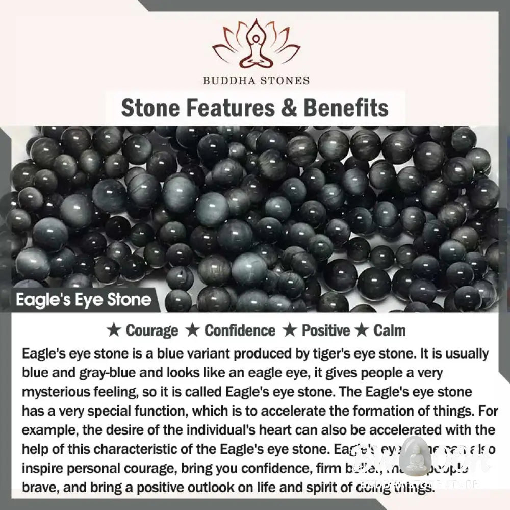 Buddha Stones Natural Eagle’s Eye Stone Hetian Jade Pixiu Confidence Bracelet - BWOOOH - 10mm Eagle’s Eye Stone(Wrist