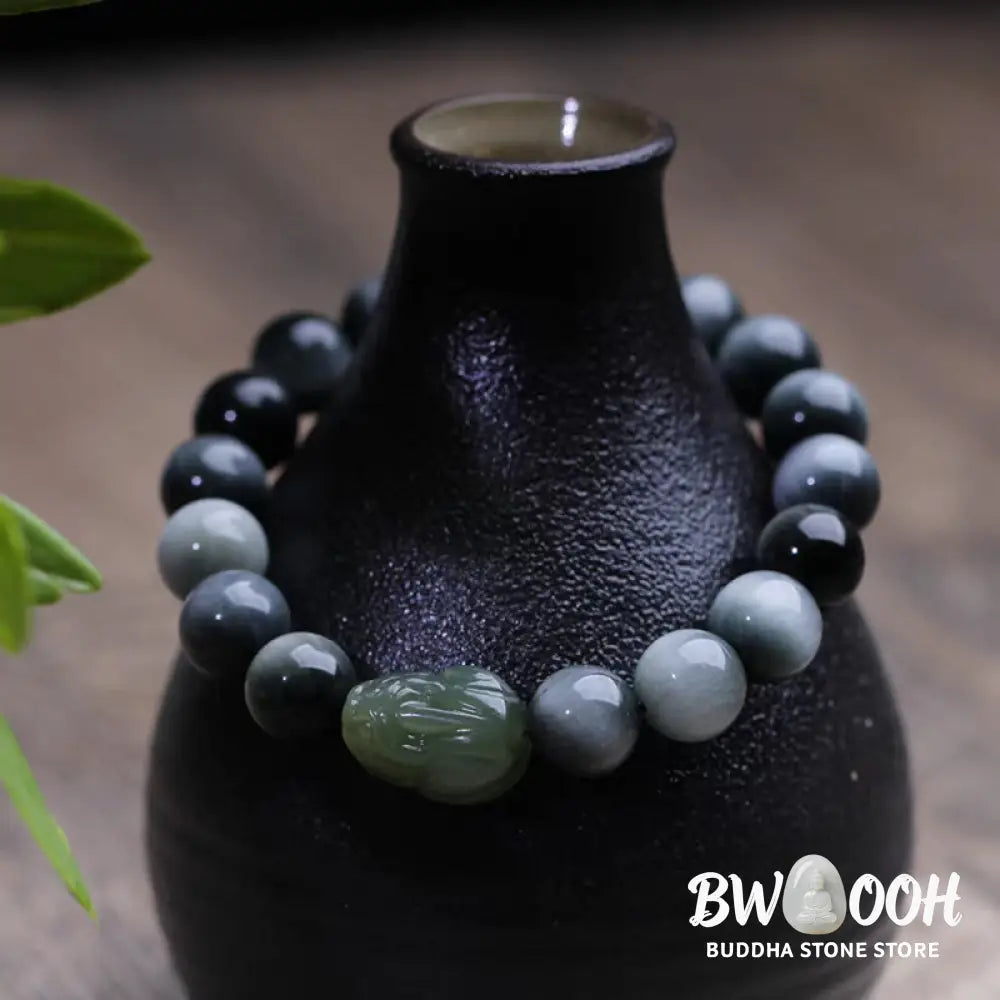 Buddha Stones Natural Eagle’s Eye Stone Hetian Jade Pixiu Confidence Bracelet - BWOOOH - 10mm Eagle’s Eye Stone(Wrist