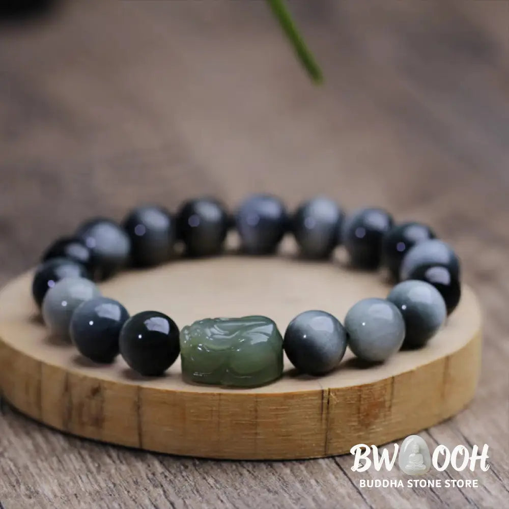 Buddha Stones Natural Eagle’s Eye Stone Hetian Jade Pixiu Confidence Bracelet - BWOOOH - 10mm Eagle’s Eye Stone(Wrist