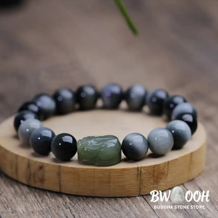 Buddha Stones Natural Eagle’s Eye Stone Hetian Jade Pixiu Confidence Bracelet - BWOOOH - 10mm Eagle’s Eye Stone(Wrist