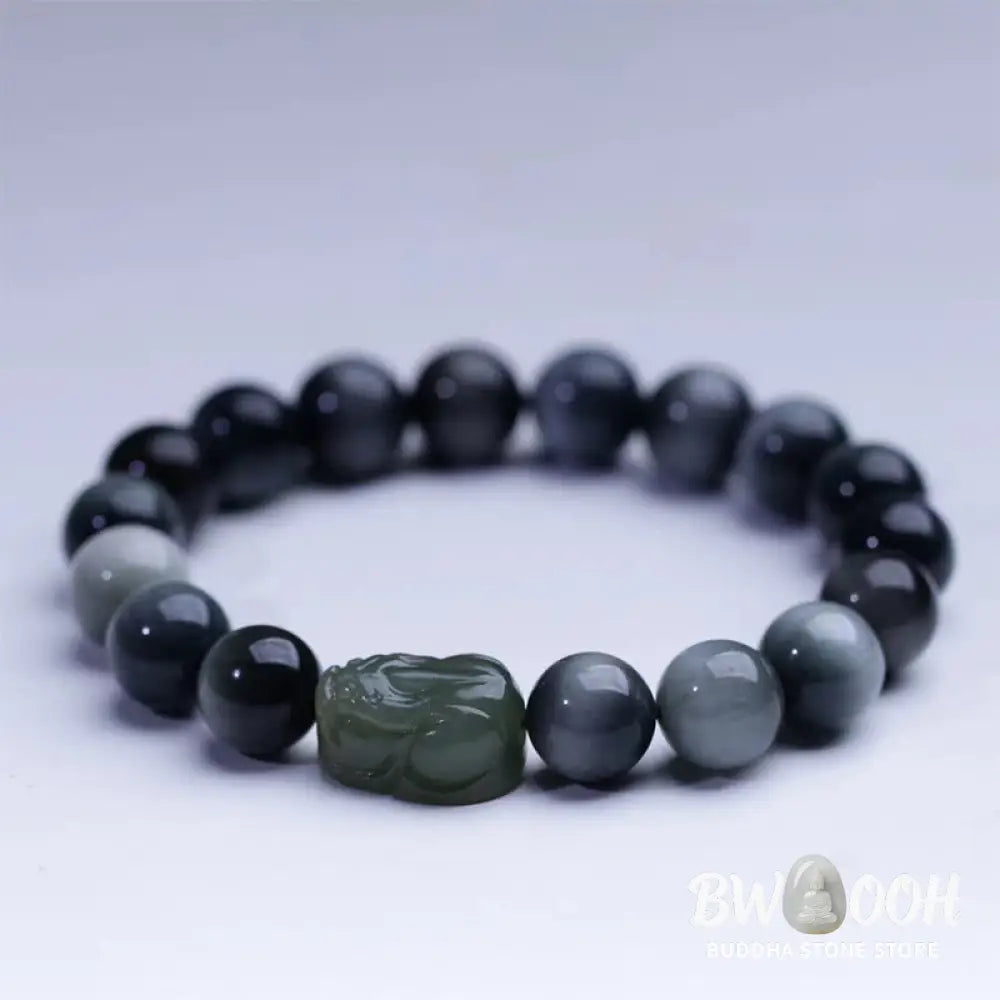 Buddha Stones Natural Eagle’s Eye Stone Hetian Jade Pixiu Confidence Bracelet - BWOOOH - 10mm Eagle’s Eye Stone(Wrist