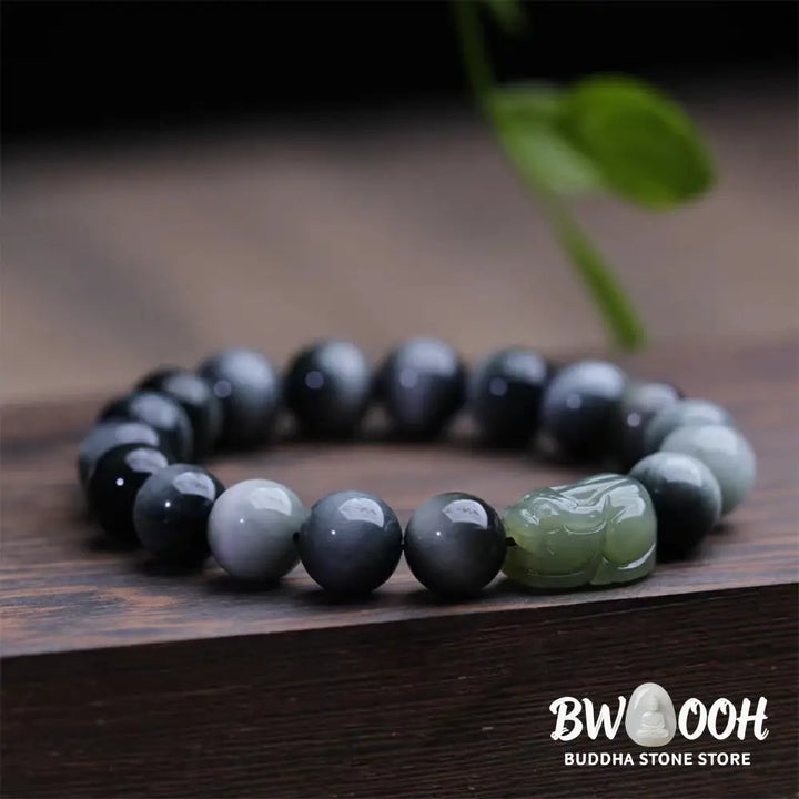 Buddha Stones Natural Eagle’s Eye Stone Hetian Jade Pixiu Confidence Bracelet - BWOOOH - 10mm Eagle’s Eye Stone(Wrist