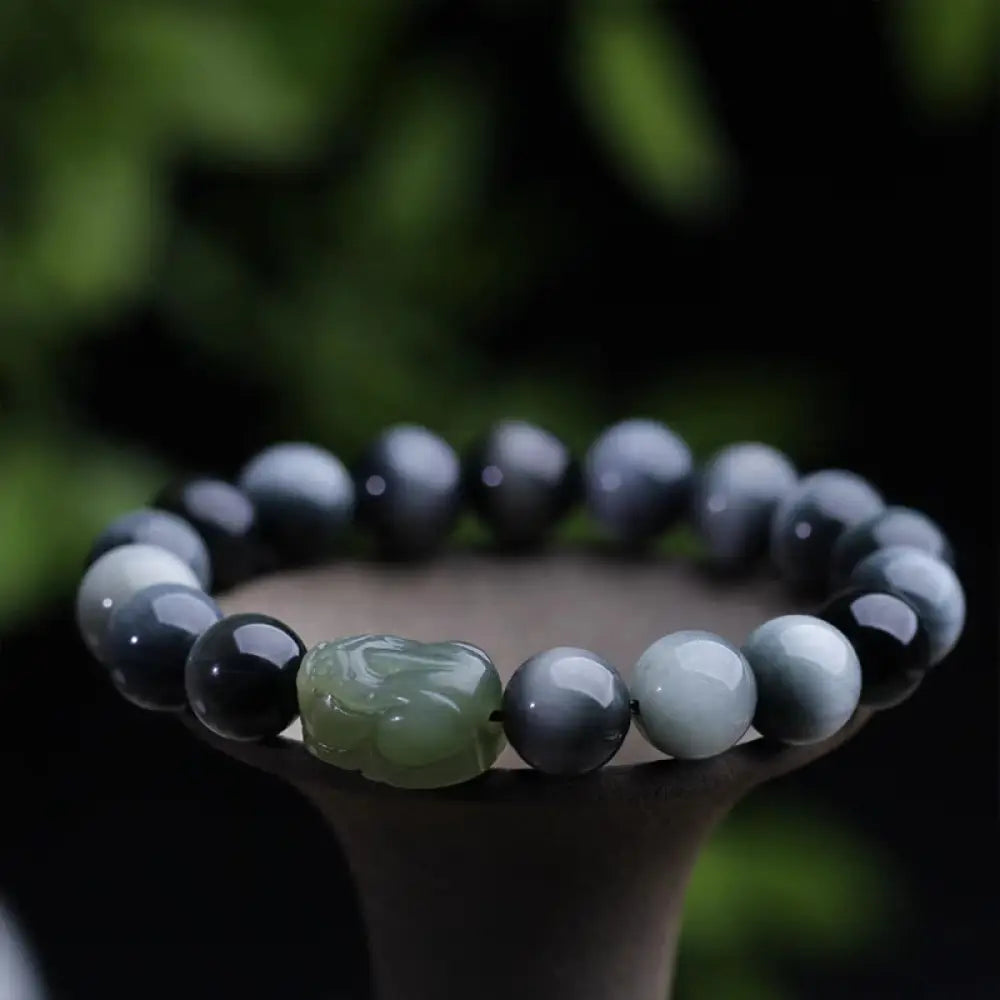 BWOOOH Natural Eagle’s Eye Stone Hetian Jade Pixiu Confidence Bracelet - BWOOOH - 10mm Eagle’s Eye Stone(Wrist