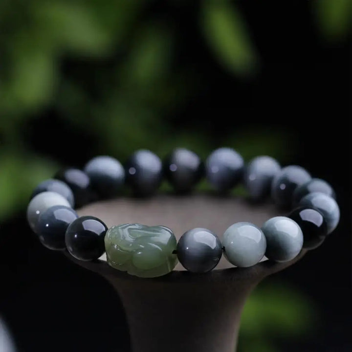 BWOOOH Natural Eagle’s Eye Stone Hetian Jade Pixiu Confidence Bracelet - BWOOOH - 10mm Eagle’s Eye Stone(Wrist
