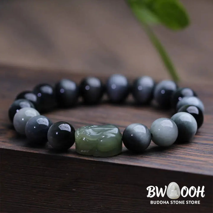 Buddha Stones Natural Eagle’s Eye Stone Hetian Jade Pixiu Confidence Bracelet - BWOOOH - 10mm Eagle’s Eye Stone(Wrist