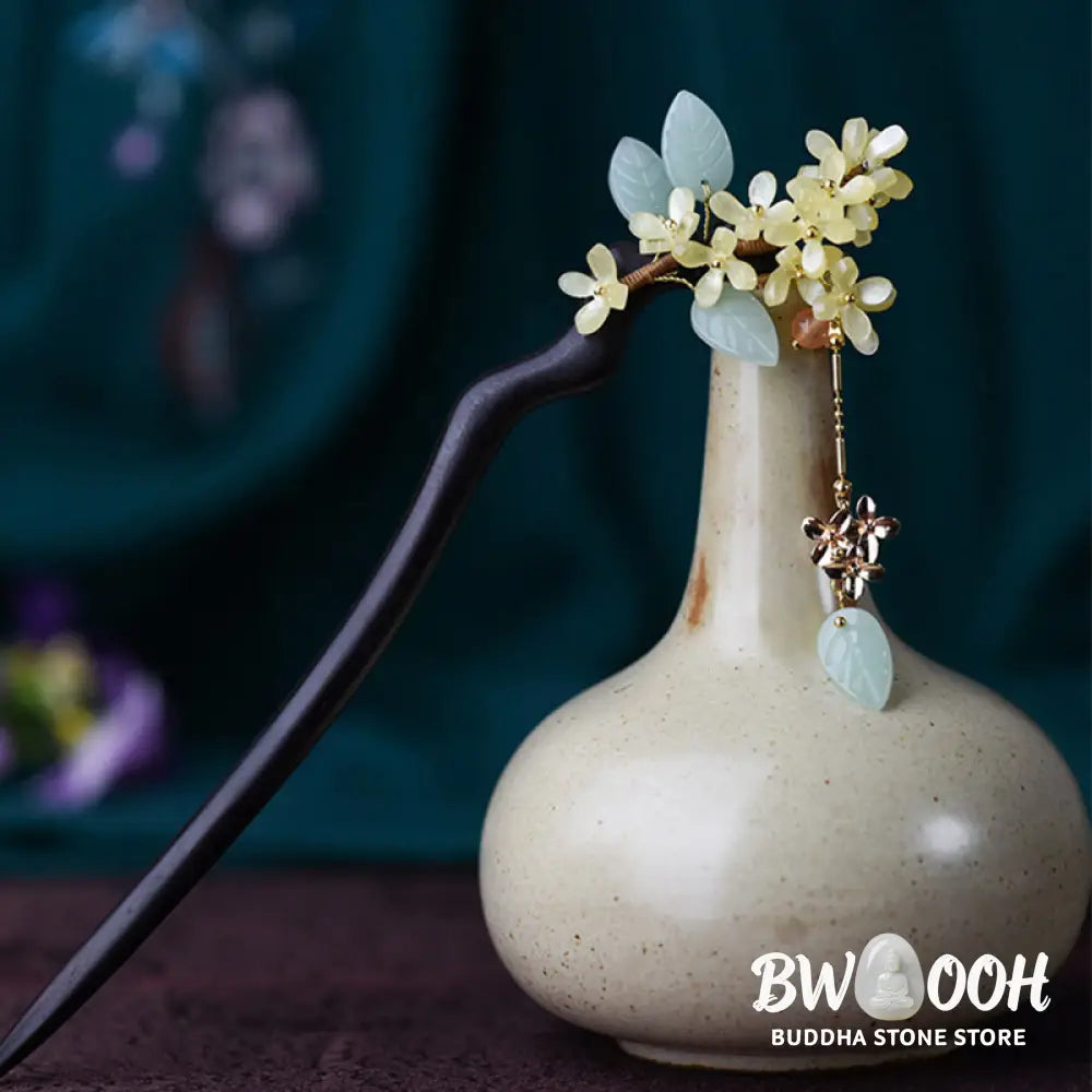 Buddha Stones Natural Ebony Wood Osmanthus Tassel Balance Hairpin - Osmanthus Hairpin - Hairpin
