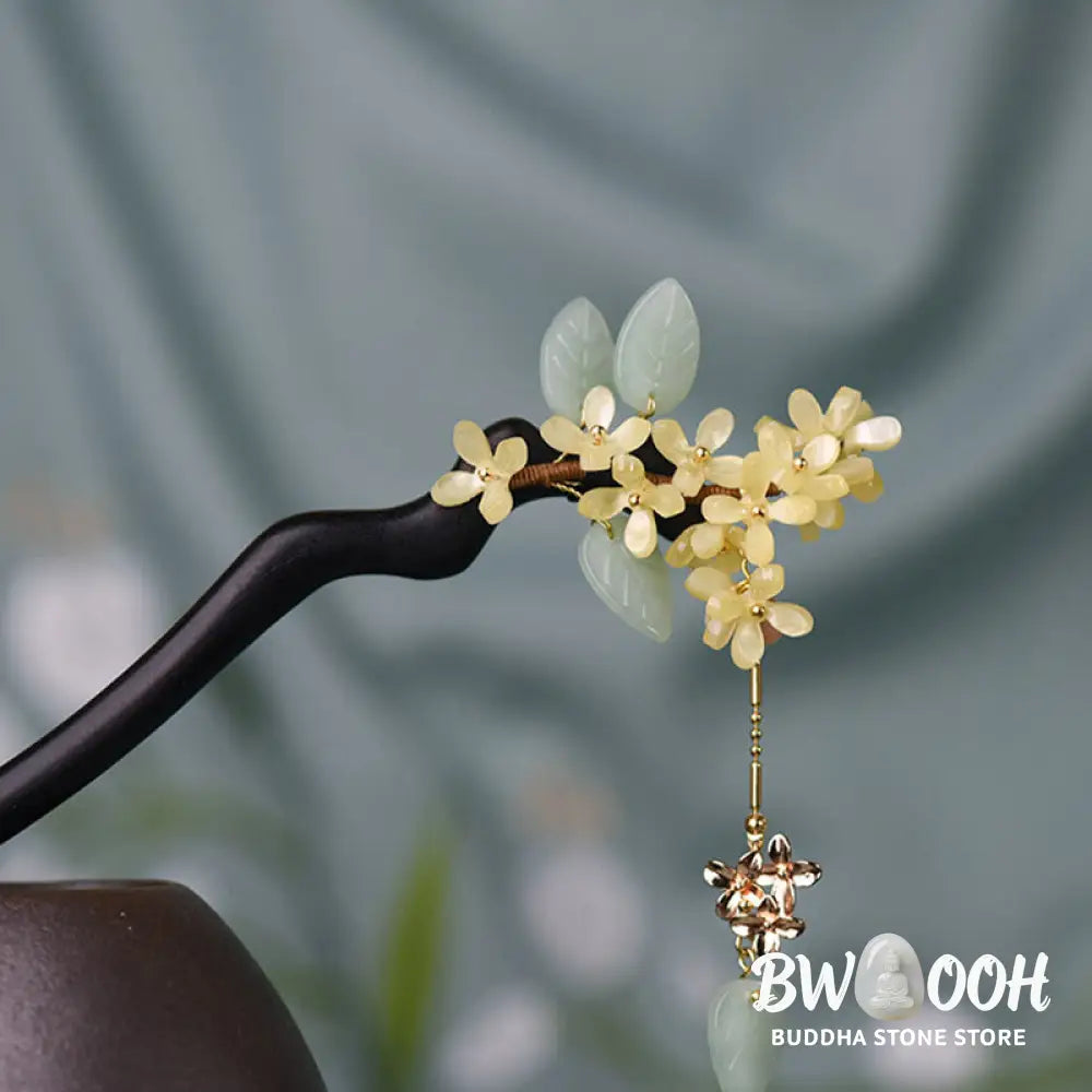 Buddha Stones Natural Ebony Wood Osmanthus Tassel Balance Hairpin - Osmanthus Hairpin - Hairpin