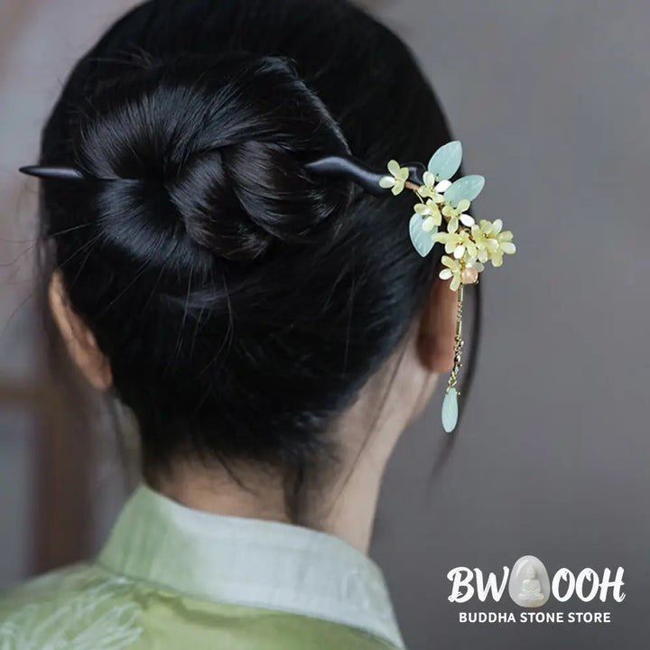 Buddha Stones Natural Ebony Wood Osmanthus Tassel Balance Hairpin - Osmanthus Hairpin - Hairpin