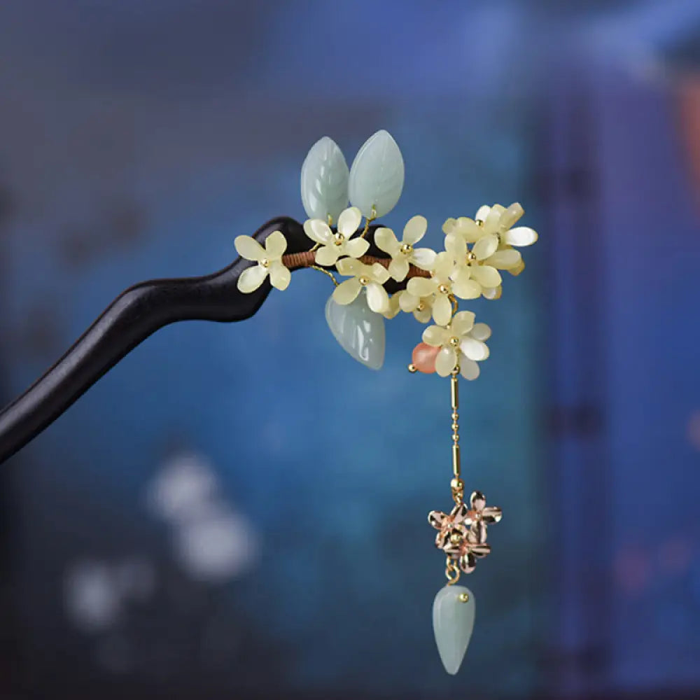 BWOOOH Natural Ebony Wood Osmanthus Tassel Balance Hairpi