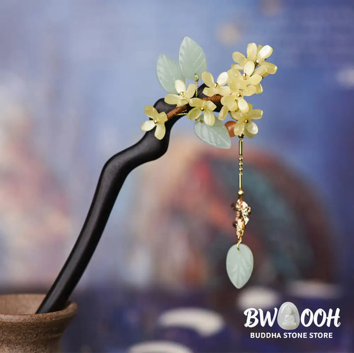 Buddha Stones Natural Ebony Wood Osmanthus Tassel Balance Hairpin - Osmanthus Hairpin - Hairpin