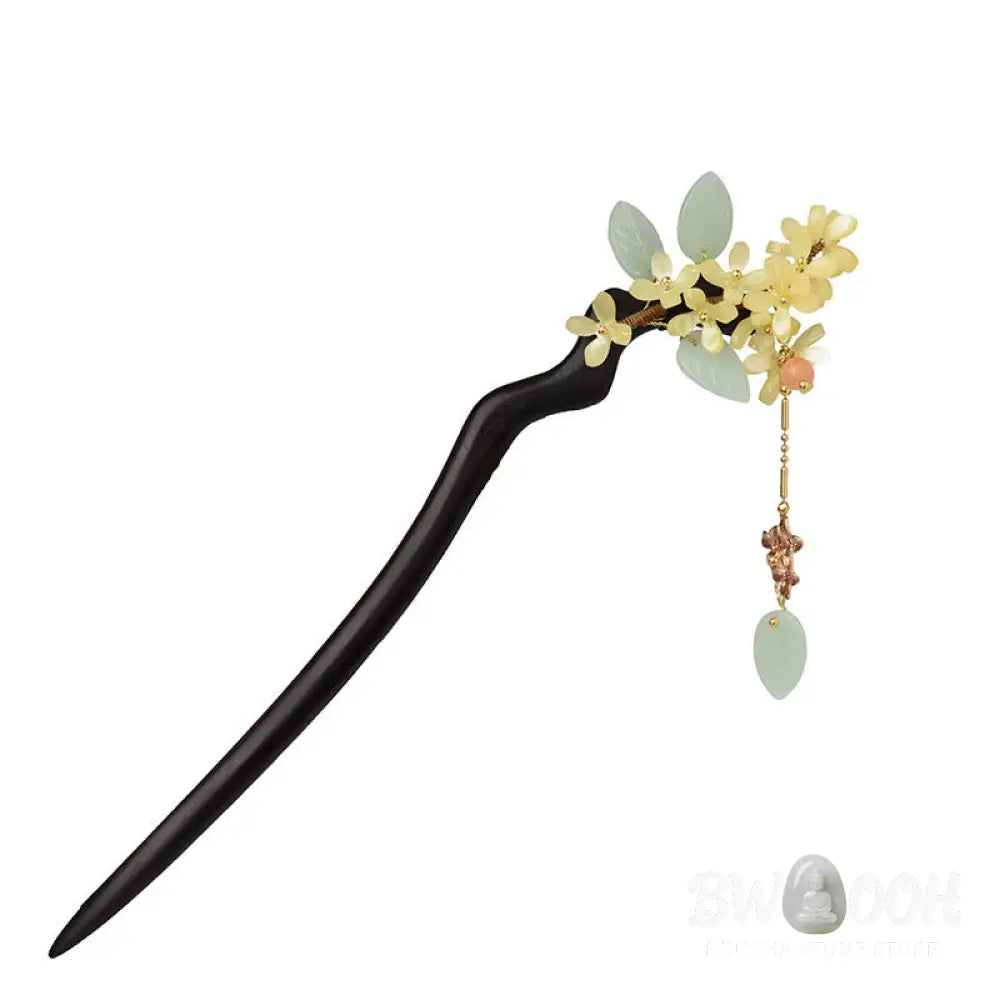 Buddha Stones Natural Ebony Wood Osmanthus Tassel Balance Hairpin - Osmanthus Hairpin - Hairpin