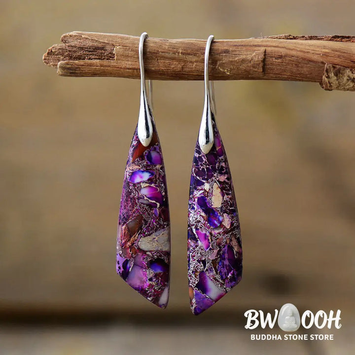 Buddha Stones Natural Emperor Stone Geometric Crystal Anti-Stress Earrings - Earrings