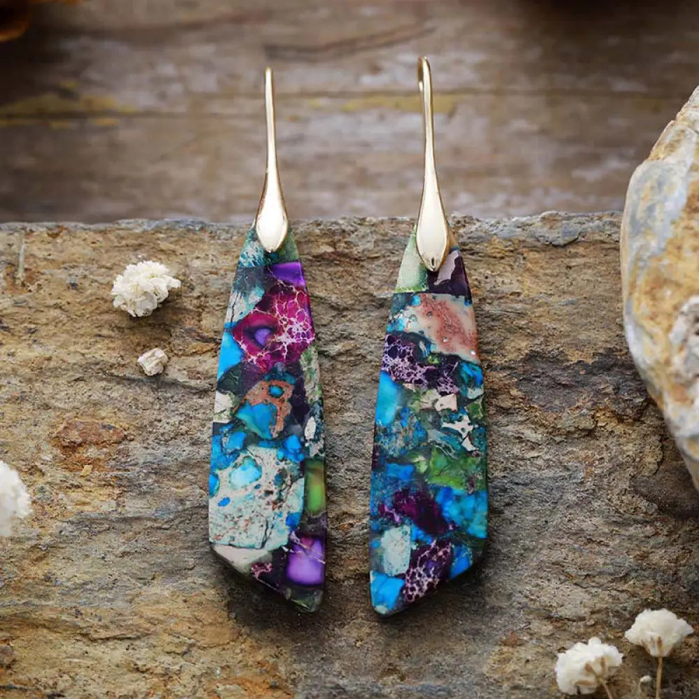 BWOOOH Natural Emperor Stone Geometric Crystal Anti-Stress Earrings — Crystal crystal healing bracelet for spiritual heali...