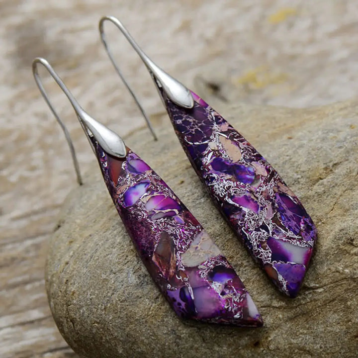 Buddha Stones Natural Emperor Stone Geometric Crystal Anti-Stress Earrings - Purple Emperor Stone(Copper Posts)-Silvery