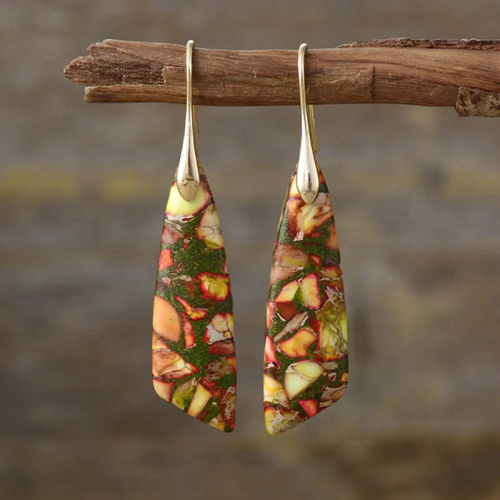 Buddha Stones Natural Emperor Stone Geometric Crystal Anti-Stress Earrings - Yellow Emperor Stone(Copper Posts)-Golden