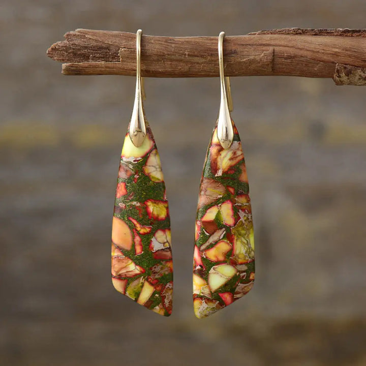 Buddha Stones Natural Emperor Stone Geometric Crystal Anti-Stress Earrings - Yellow Emperor Stone(Copper Posts)-Golden
