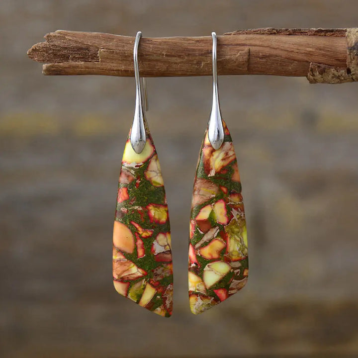 Buddha Stones Natural Emperor Stone Geometric Crystal Anti-Stress Earrings - Yellow Emperor Stone(Copper Posts)-Silvery