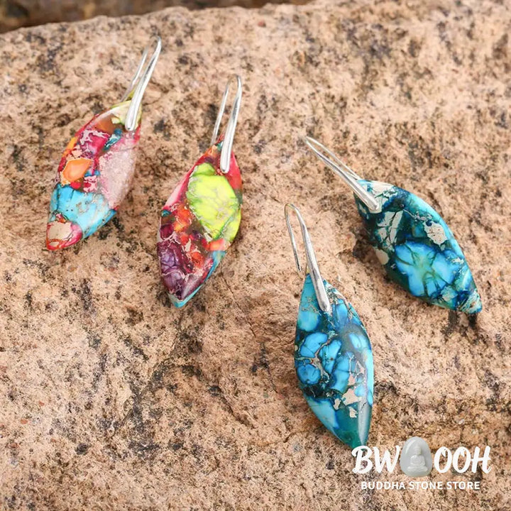 Buddha Stones Natural Emperor Stone Water Drop Leaf Shape Happiness Earrings - Earrings