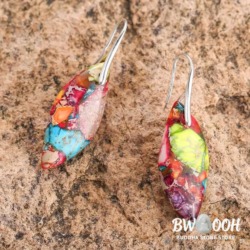 Buddha Stones Natural Emperor Stone Water Drop Leaf Shape Happiness Earrings - Earrings
