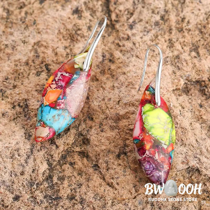 Buddha Stones Natural Emperor Stone Water Drop Leaf Shape Happiness Earrings - Earrings