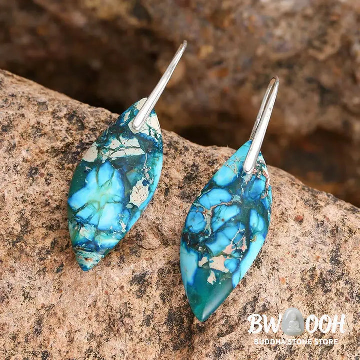 Buddha Stones Natural Emperor Stone Water Drop Leaf Shape Happiness Earrings - Earrings