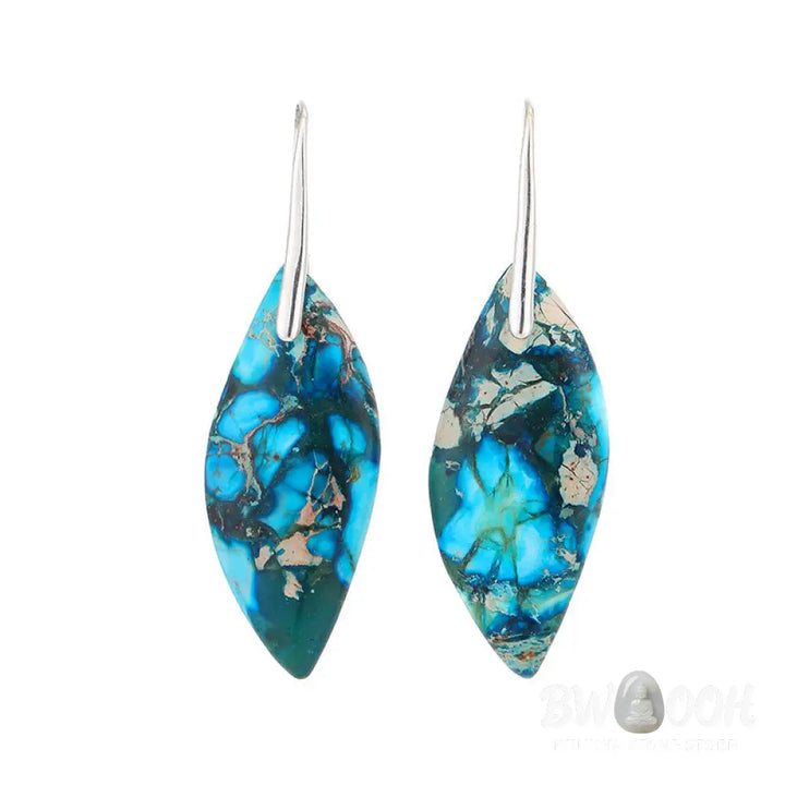 Buddha Stones Natural Emperor Stone Water Drop Leaf Shape Happiness Earrings - Earrings