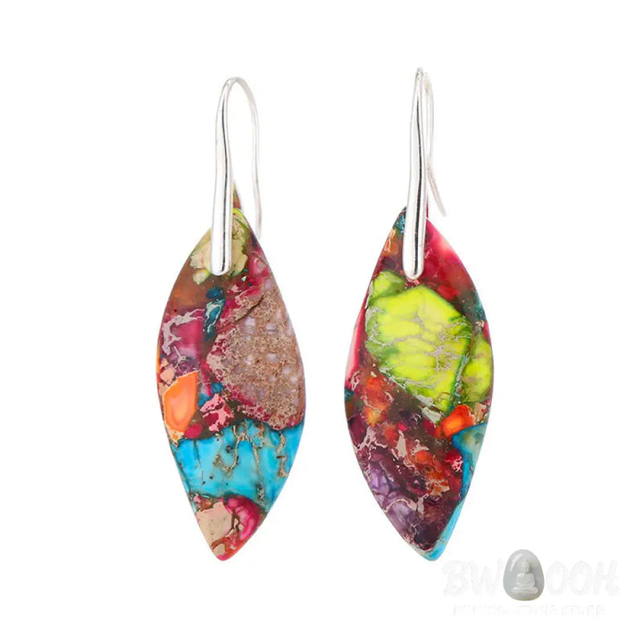 Buddha Stones Natural Emperor Stone Water Drop Leaf Shape Happiness Earrings - Earrings