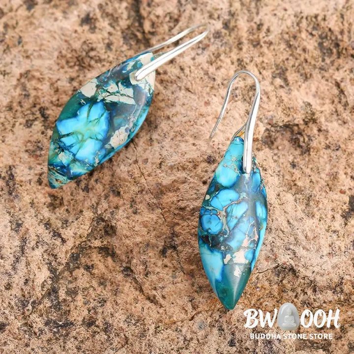 Buddha Stones Natural Emperor Stone Water Drop Leaf Shape Happiness Earrings - Earrings