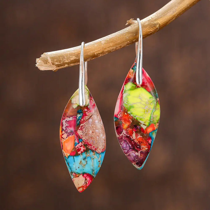 BWOOOH Natural Emperor Stone Water Drop Leaf Shape Happiness Earrings — natural stone crystal healing bracelet for spiritu...