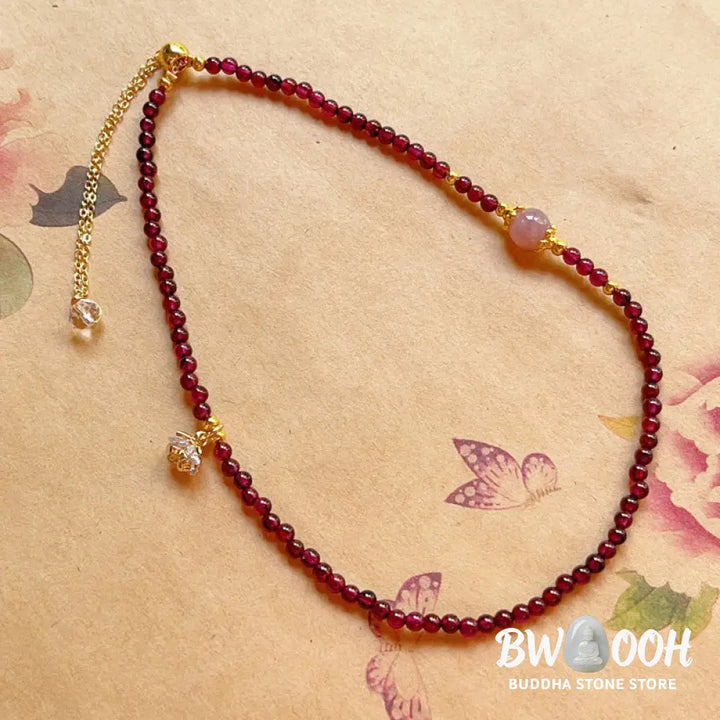 Buddha Stones Natural Flower Garnet Pink Crystal Calm Double Wrap Bracelet - BWOOOH - Garnet(Wrist