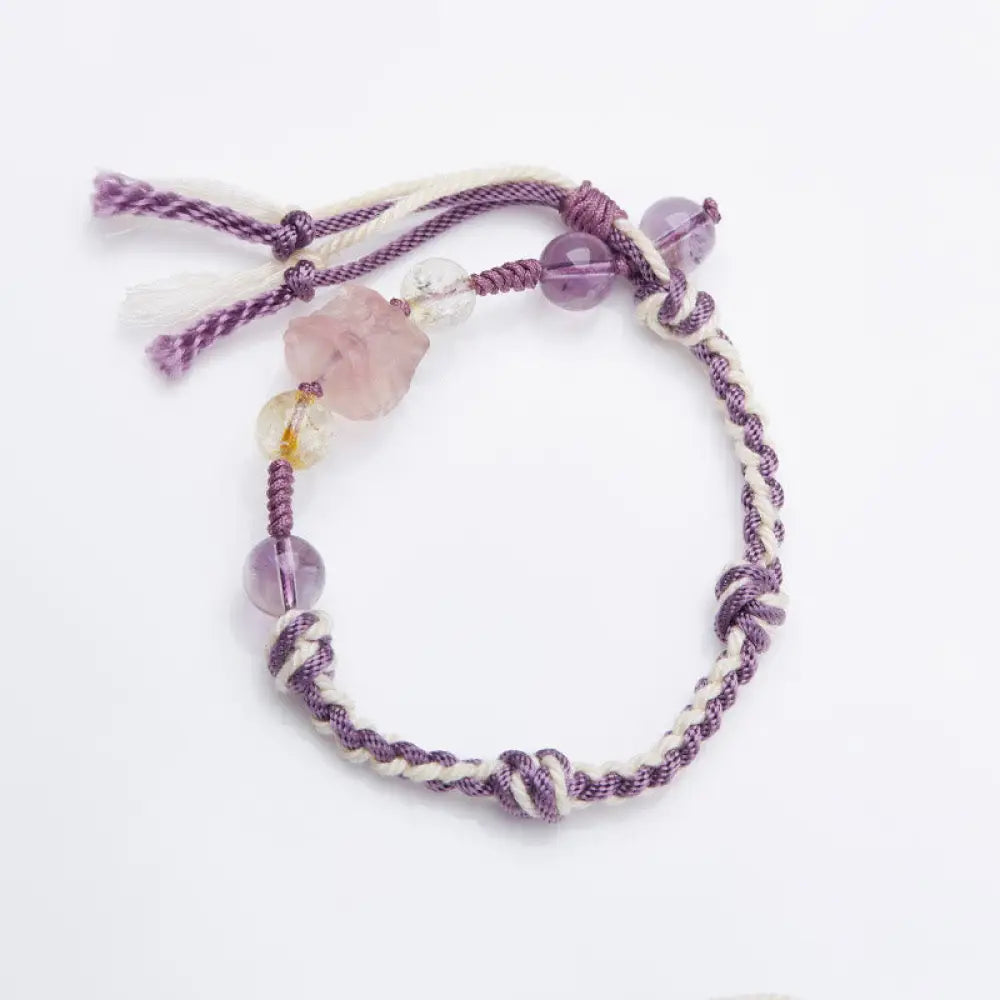 BWOOOH Natural Fluorite Amethyst Silver Sheen Obsidian Tiger’s Eye Protection Rope Bracelet - BWOOOH