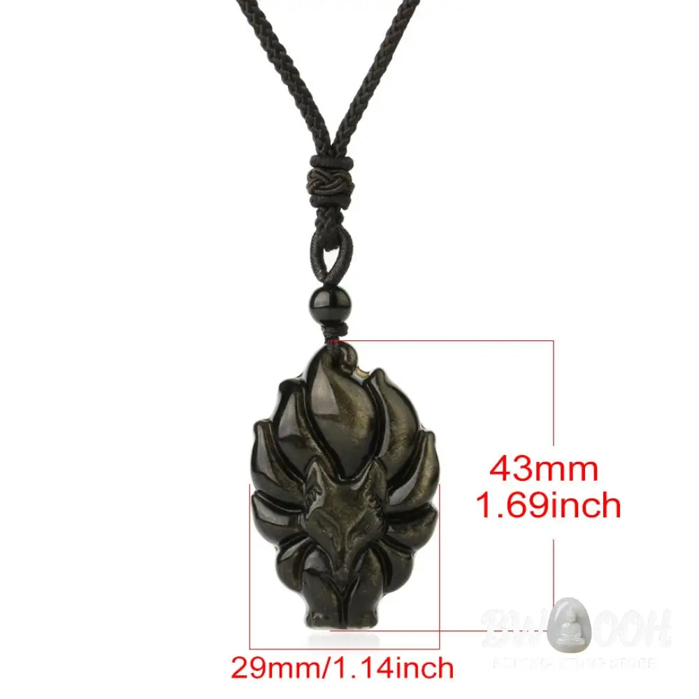 BWOOOH Natural Fluorite Gold Sheen Obsidian Fox Pendant Protection Necklace, a handmade spiritual amulet crafted with a protective golden sheen obsidian fox and vibrant fluorite for aura defense and positive Feng Shui. - View 14