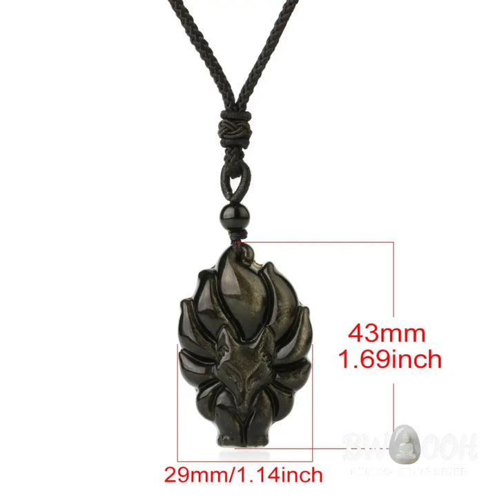 BWOOOH Natural Fluorite Gold Sheen Obsidian Fox Pendant Protection Necklace, a handmade spiritual amulet crafted with a protective golden sheen obsidian fox and vibrant fluorite for aura defense and positive Feng Shui. - View 14