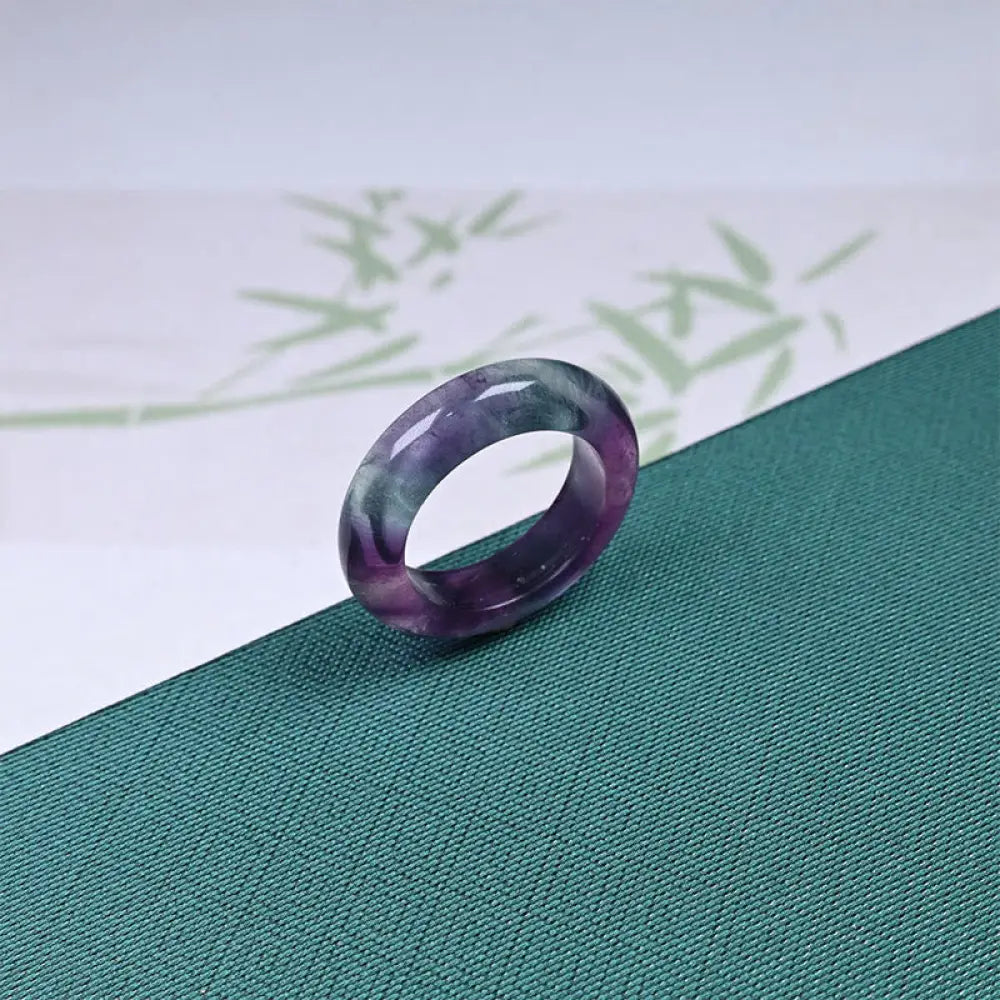 Buddha Stones Natural Fluorite Protection Ring - Fluorite / 15mm - RIng