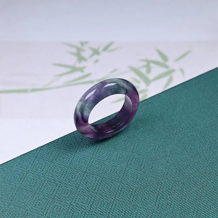 Buddha Stones Natural Fluorite Protection Ring - Fluorite / 15mm - RIng