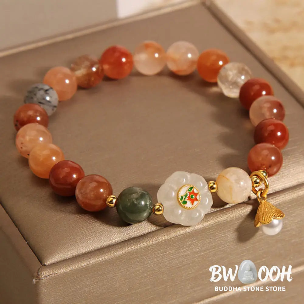 Buddha Stones Natural Fu Lu Shou Crystal Hetian White Jade Pearl Luck Bracelet - BWOOOH - Fu Lu Shou Crystal(Wrist