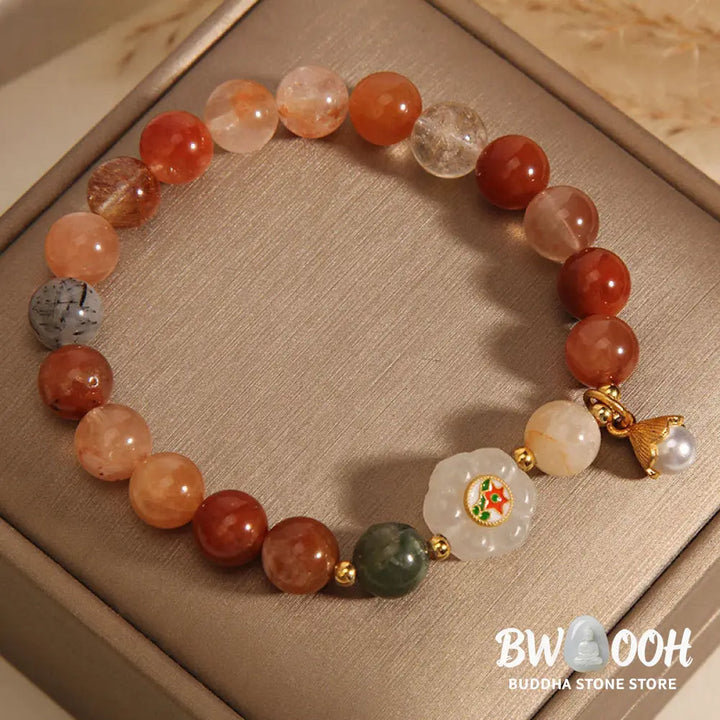 Buddha Stones Natural Fu Lu Shou Crystal Hetian White Jade Pearl Luck Bracelet - BWOOOH - Fu Lu Shou Crystal(Wrist