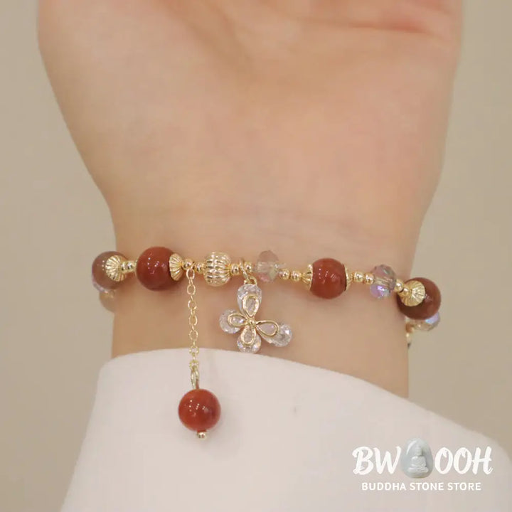 Buddha Stones Natural Fu Lu Shou Rainbow Crystal Rutilated Quartz Wealth Butterfly Charm Bracelet - BWOOOH - Fu Lu Shou