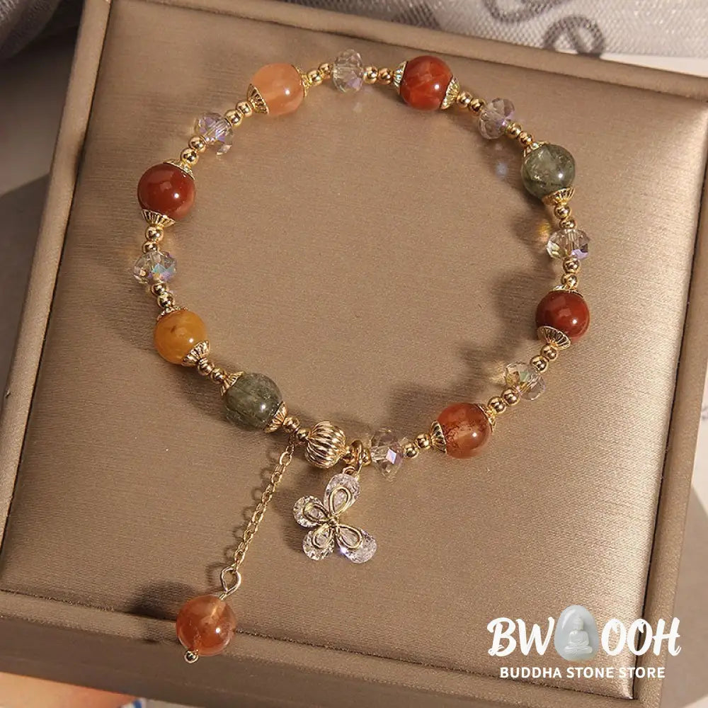 Buddha Stones Natural Fu Lu Shou Rainbow Crystal Rutilated Quartz Wealth Butterfly Charm Bracelet - BWOOOH - Fu Lu Shou