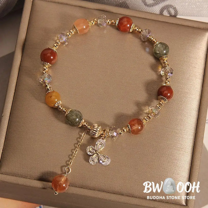 Buddha Stones Natural Fu Lu Shou Rainbow Crystal Rutilated Quartz Wealth Butterfly Charm Bracelet - BWOOOH - Fu Lu Shou