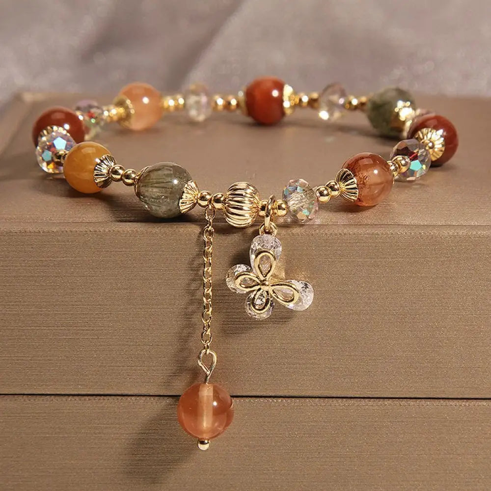 BWOOOH Natural Fu Lu Shou Rainbow Crystal Rutilated Quartz Wealth Butterfly Charm Bracelet - BWOOOH - Fu Lu Shou