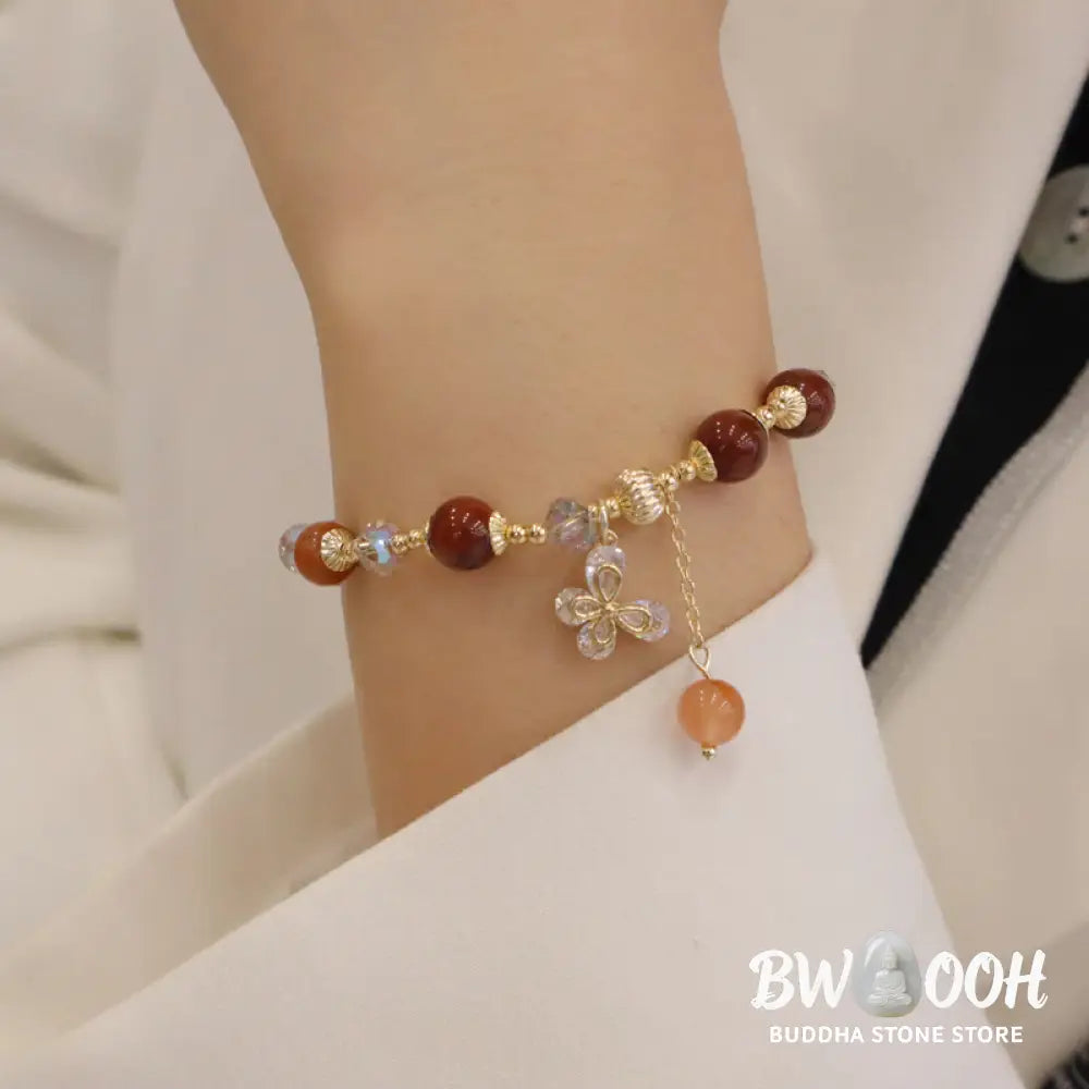 Buddha Stones Natural Fu Lu Shou Rainbow Crystal Rutilated Quartz Wealth Butterfly Charm Bracelet - BWOOOH - Fu Lu Shou