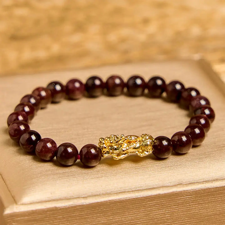 BWOOOH Natural Garnet Beads PiXiu Protection Bracelet — Garnet feng shui bracelet for spiritual healing and mindful living