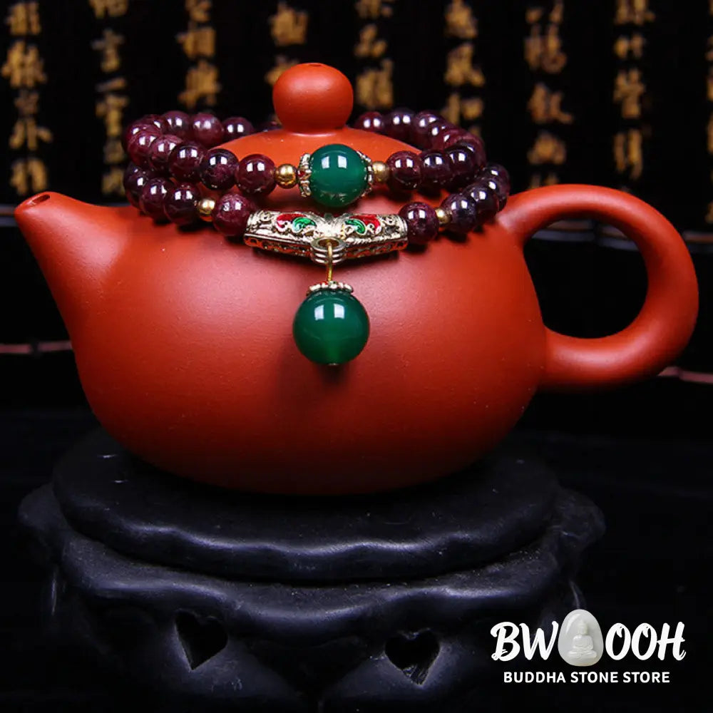 Buddha Stones Natural Garnet Blessing Bracelet - 7mm Garnet - Bracelet Necklaces &amp; Pendants