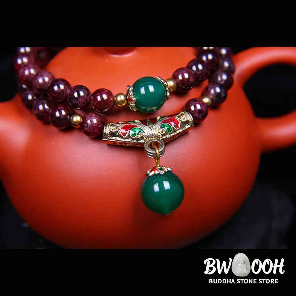 Buddha Stones Natural Garnet Blessing Bracelet - 7mm Garnet - Bracelet Necklaces &amp; Pendants