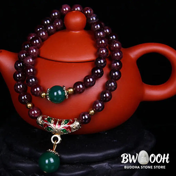 Buddha Stones Natural Garnet Blessing Bracelet - 7mm Garnet - Bracelet Necklaces &amp; Pendants