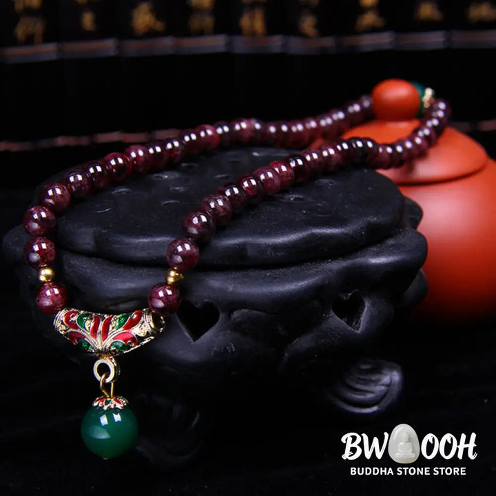 Buddha Stones Natural Garnet Blessing Bracelet - 7mm Garnet - Bracelet Necklaces &amp; Pendants