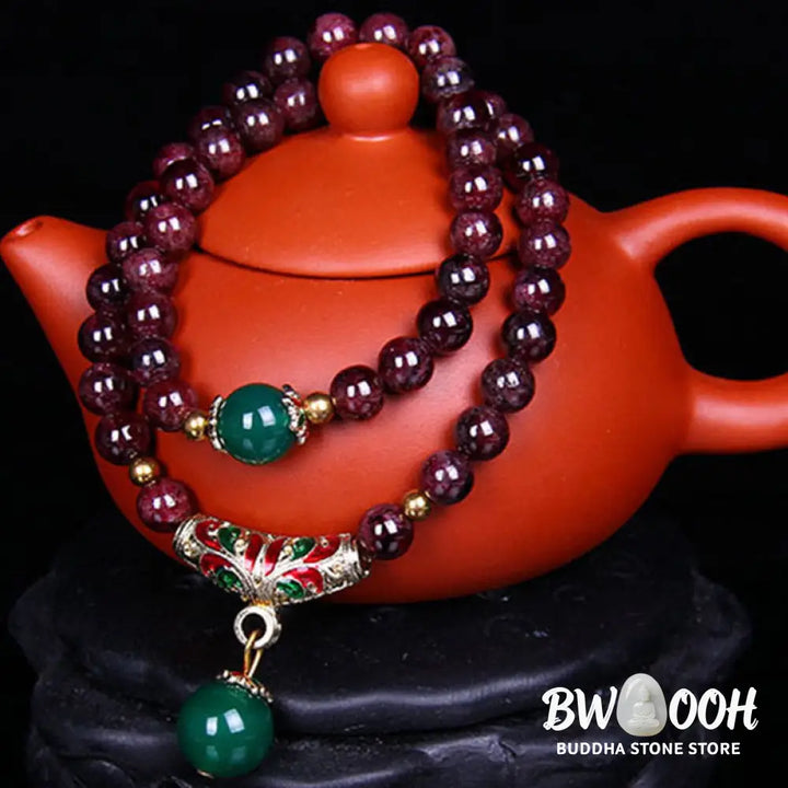 Buddha Stones Natural Garnet Blessing Bracelet - 7mm Garnet - Bracelet Necklaces &amp; Pendants